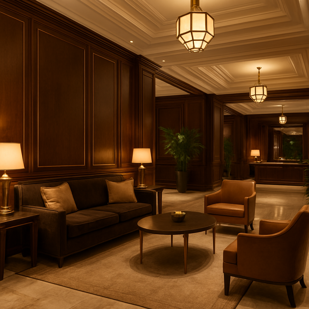 Elegant lobby interior of JP Park hotel in Aluva